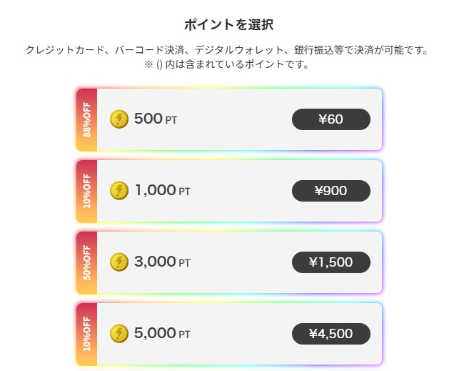 1500円分の決済画面