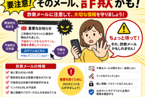 詐欺メールを見分ける注意喚起イラスト