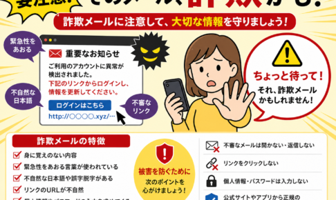 詐欺メールを見分ける注意喚起イラスト